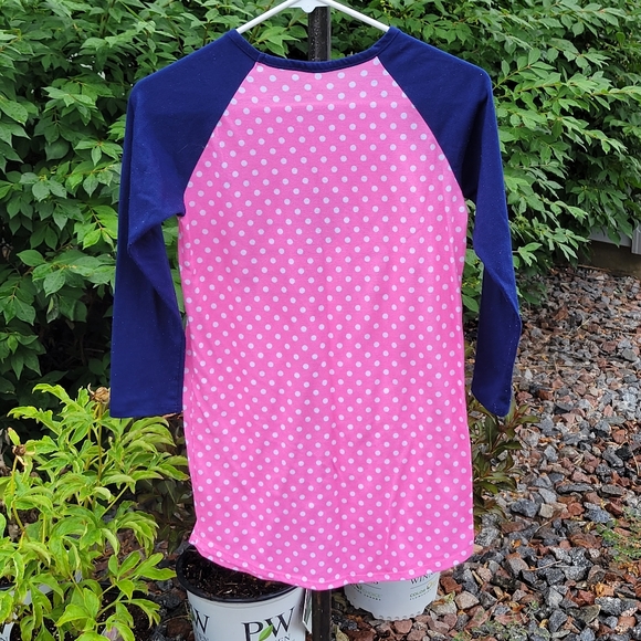 Justice size 8 Jersey style nightgown Navy and pink with polka dots - Picture 2 of 4